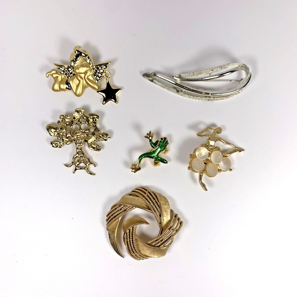 Lot Of 6 Vintage Brooch Pins -Silver & Gold Tone